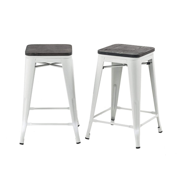 Buschman Set of 2 Matte White Wooden Seat 24 Inch Counter